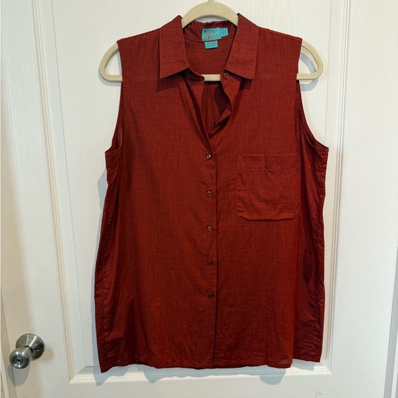 Kenzo Tops - Vintage 80s ALBUM BY KENZO  Sleeveless Cotton Button Down Shirt